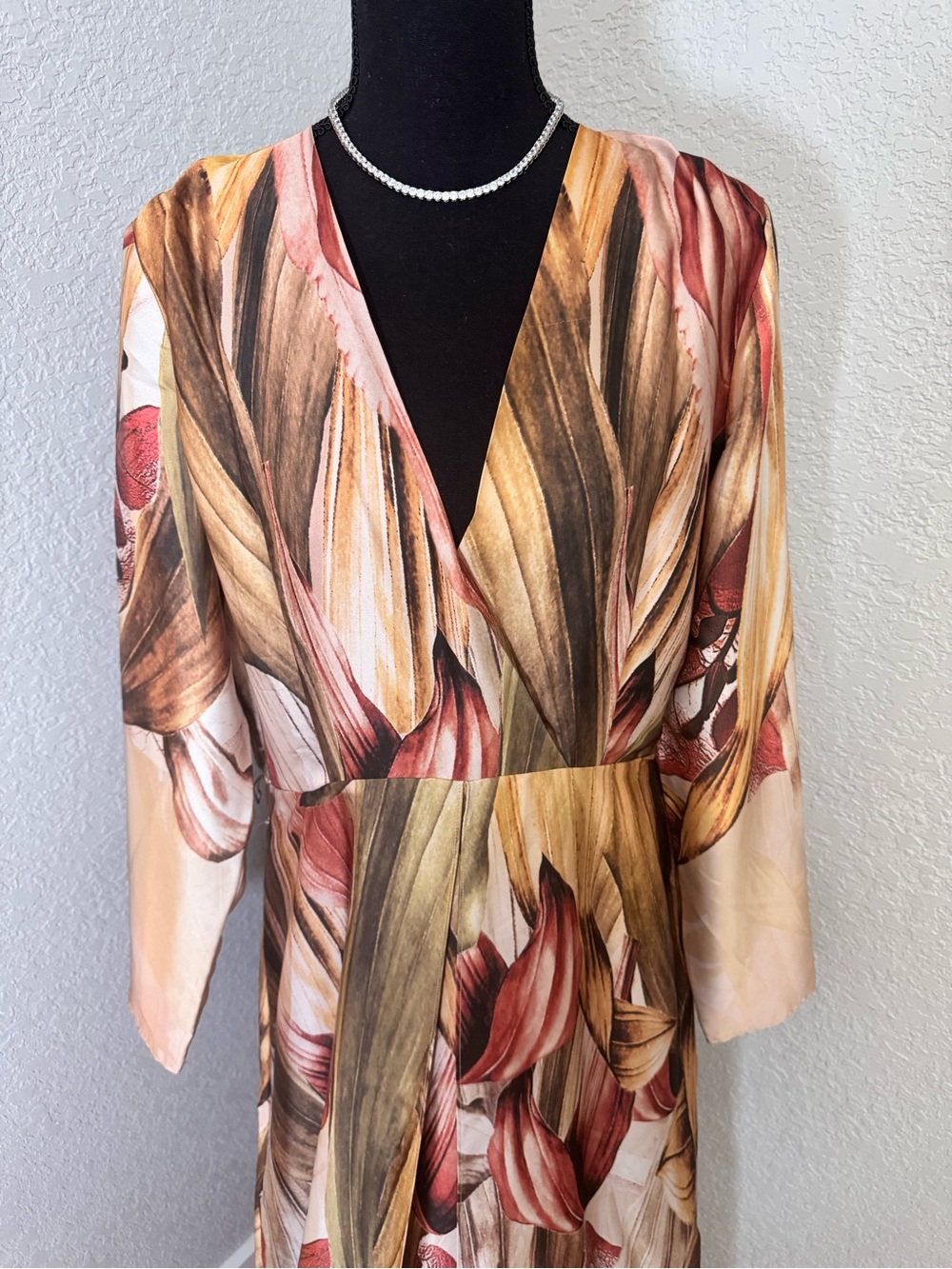 Mango Floral V-Neck Maxi Dress in Blush, Brown and Gold - Picture 4 of 12
